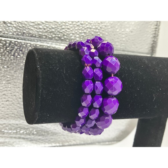 Purple Crystal Beaded Stretch Bracelet 3 Piece Set! - Picture 6 of 9